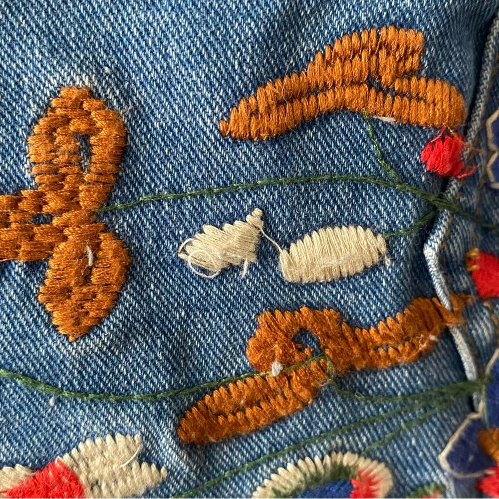 Umgee Floral Bird Embroidered Boho Denim Mini Skirt Womens Plus Size 2XL NWT